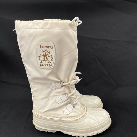 Women Sorel Snowcat Pull On Insulated Duck Toe Winter White Tall Boots Sz 8 - Picture 4 of 9
